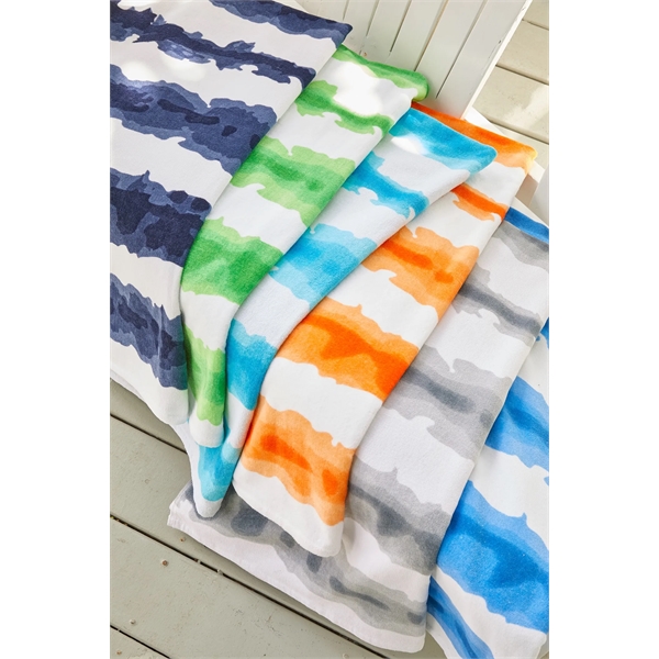 Good Vibes cabana stripe beach towel with multi-tone wave design in... from ASI 91605 Towel Specialties