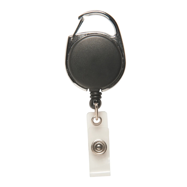 Retractable badge holder with metal carabiner-style clip on top keeps your... from ASI 52840 Evans Manufacturing