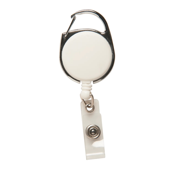 Retractable badge holder with metal carabiner-style clip on top keeps your... from ASI 52840 Evans Manufacturing