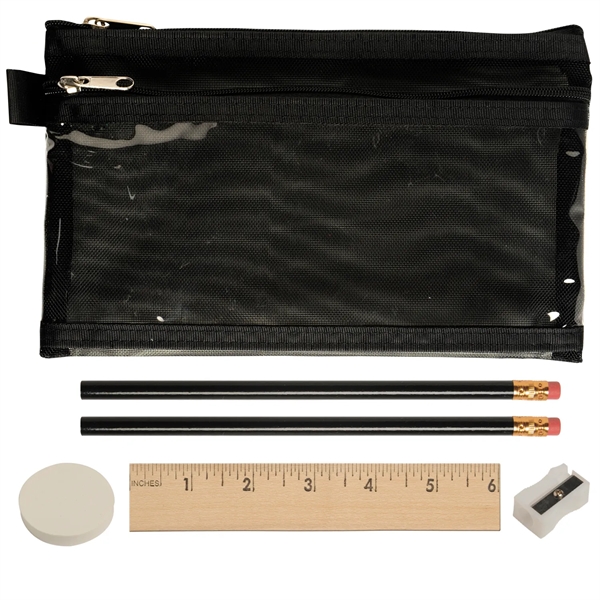 Two zippered pocket school kit has two pencils, one round eraser,... from ASI 52840 Evans Manufacturing