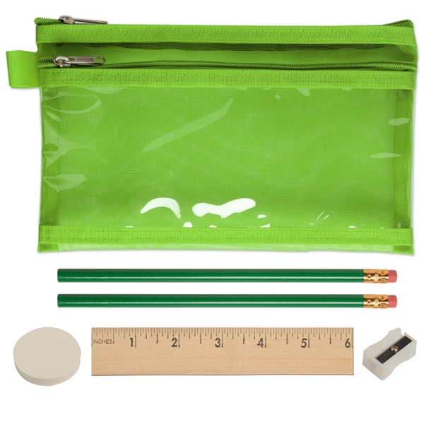 Two zippered pocket school kit has two pencils, one round eraser,... from ASI 52840 Evans Manufacturing