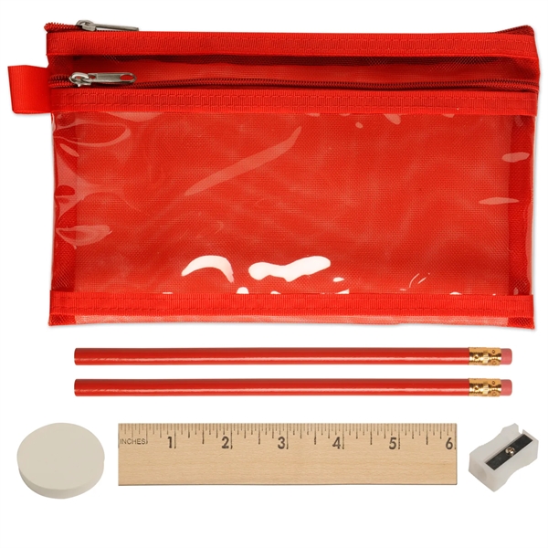 Two zippered pocket school kit has two pencils, one round eraser,... from ASI 52840 Evans Manufacturing