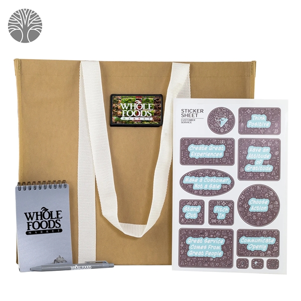 Bodega kit with a tote bag, ballpoint pen, and sticker sheet.... from ASI 57653 Gold Bond