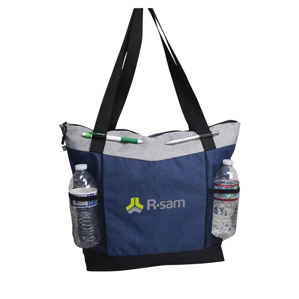rPET heathered polycanvas, zip tote with dual mesh water bottle pockets... from ASI 79384 Preferred Nation Inc