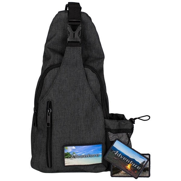 Crossbody bag with three patches, compartments, and a shoulder strap.... from ASI 57653 Gold Bond