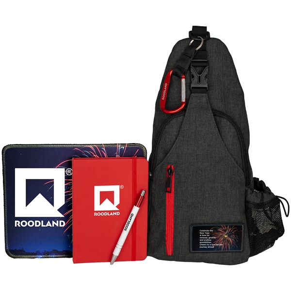 New Year's resolution kit with a crossbody bag, patch, journal, 80... from ASI 57653 Gold Bond