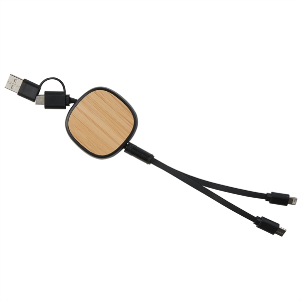 3--in-1 retractable cable with bamboo accent that's compatible with Lightning, Micro... from ASI 52840 Evans Manufacturing
