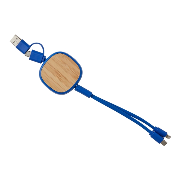 3--in-1 retractable cable with bamboo accent that's compatible with Lightning, Micro... from ASI 52840 Evans Manufacturing