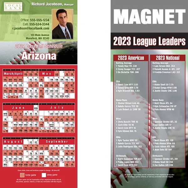 Full color pro baseball schedule strip magnets.... from ASI 46719 Corner Lot Marketing Inc / CLMPromotions