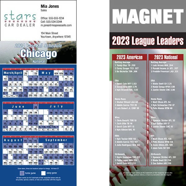 Full color pro baseball schedule strip magnets.... from ASI 46719 Corner Lot Marketing Inc / CLMPromotions