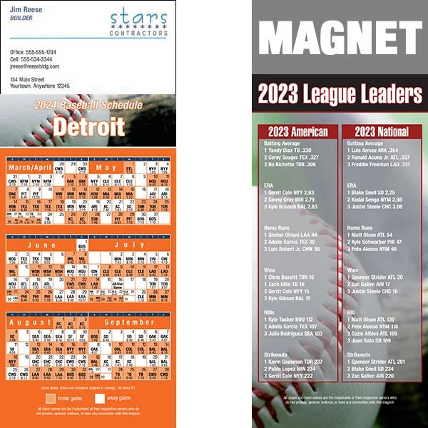 Full color pro baseball schedule strip magnets.... from ASI 46719 Corner Lot Marketing Inc / CLMPromotions