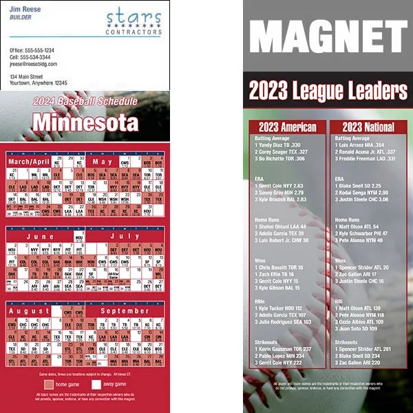 Full color pro baseball schedule strip magnets.... from ASI 46719 Corner Lot Marketing Inc / CLMPromotions