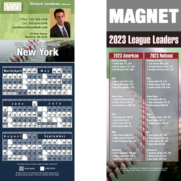 Full color pro baseball schedule strip magnets.... from ASI 46719 Corner Lot Marketing Inc / CLMPromotions