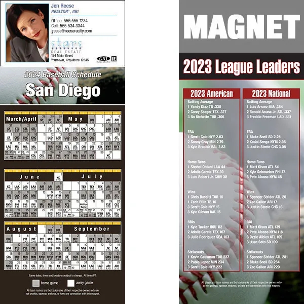 Full color pro baseball schedule strip magnets.... from ASI 46719 Corner Lot Marketing Inc / CLMPromotions