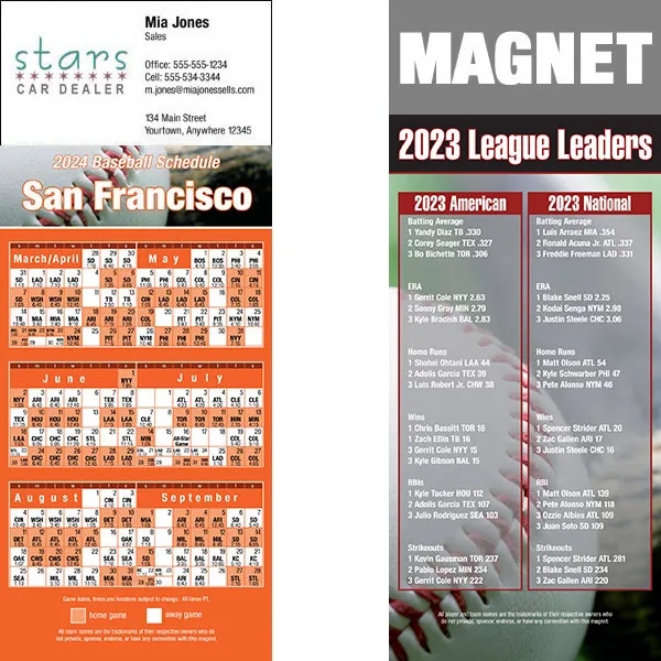Full color pro baseball schedule strip magnets.... from ASI 46719 Corner Lot Marketing Inc / CLMPromotions