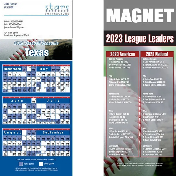 Full color pro baseball schedule strip magnets.... from ASI 46719 Corner Lot Marketing Inc / CLMPromotions