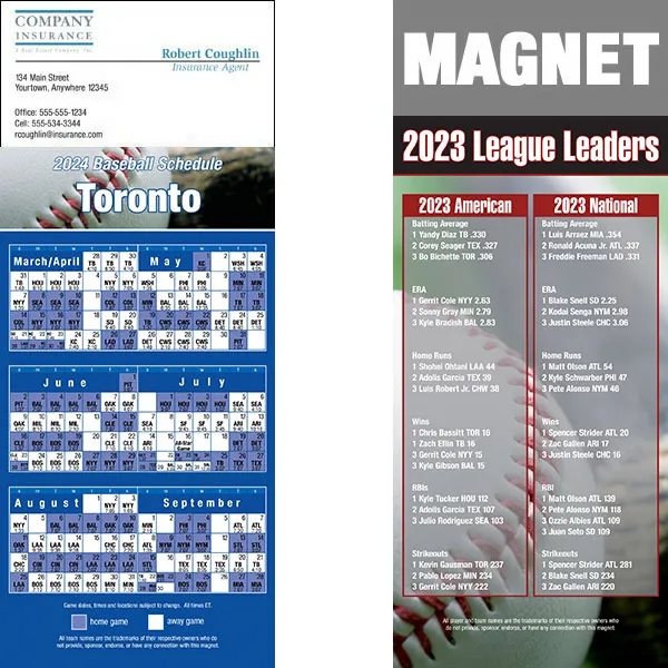 Full color pro baseball schedule strip magnets.... from ASI 46719 Corner Lot Marketing Inc / CLMPromotions