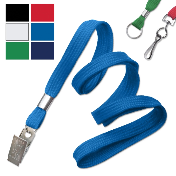 Available same day! Blank flat-braided non-breakaway lanyards with a bulldog clip... from ASI 79898 Promovision / PROMOVISION