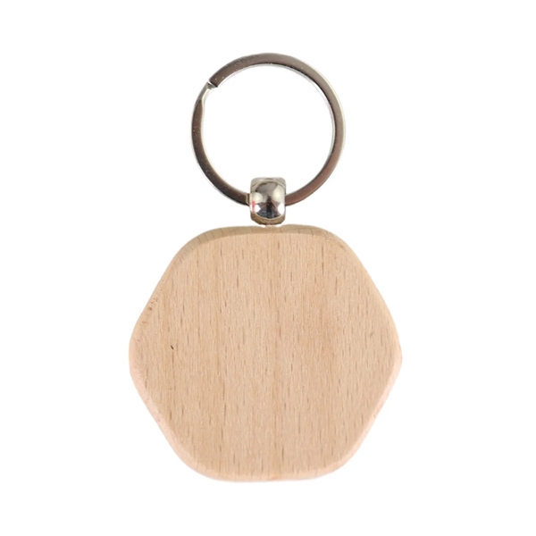 Hexagon shaped wooden keychain plus laser engraving on 1 location... from ASI 37218 Athena Promo (tm)