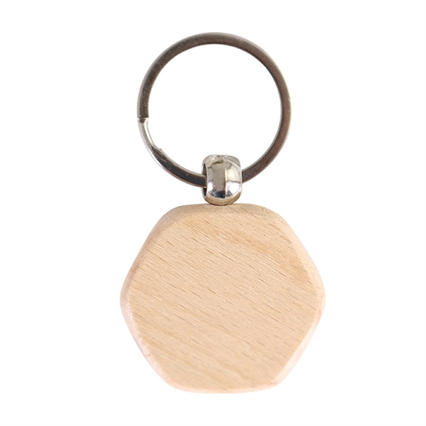 Hexagon shaped wooden keychain plus laser engraving on 1 location... from ASI 37218 Athena Promo (tm)