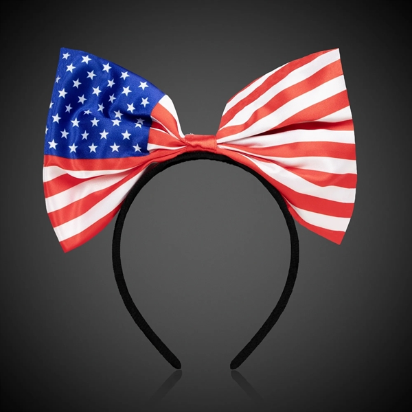 USA flag themed, light up headband/bow with flashing red and blue... from ASI 42016 Brighter Promotions Inc