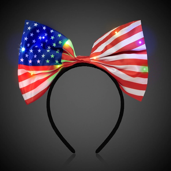 USA flag themed, light up headband/bow with flashing red and blue... from ASI 42016 Brighter Promotions Inc