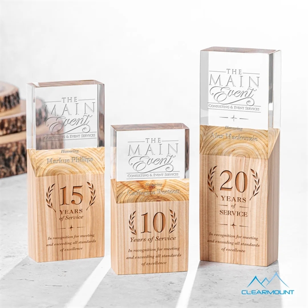 The Plante Award features a wooden column block with an acrylic... from ASI 84592 St Regis Group / Clearmount