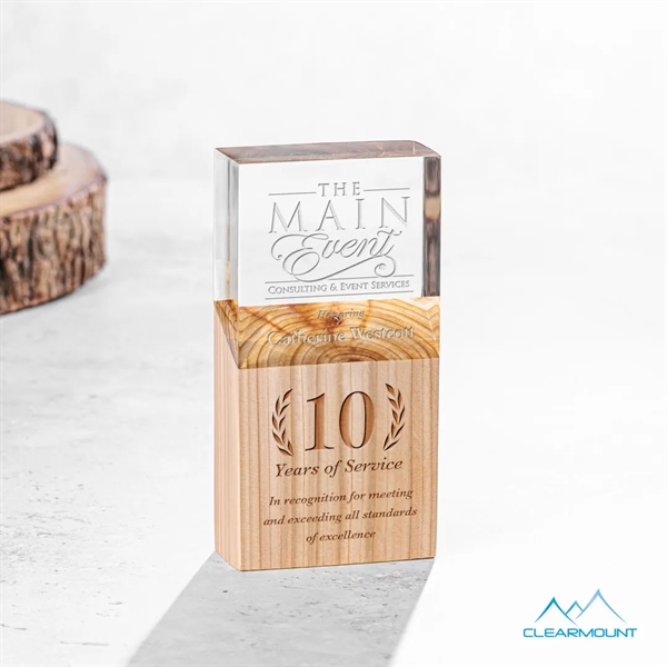 The Plante Award features a wooden column block with an acrylic... from ASI 84592 St Regis Group / Clearmount