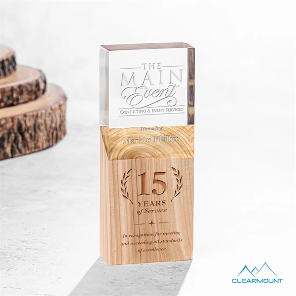 The Plante Award features a wooden column block with an acrylic... from ASI 84592 St Regis Group / Clearmount