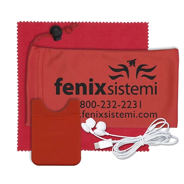 Tech kit with a microfiber cleaning cloth, silicone cell phone wallet... from ASI 62660 Innovation Line