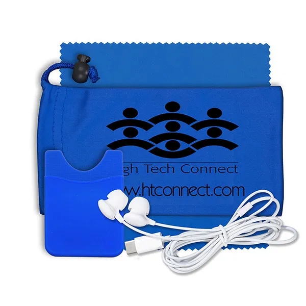 Tech kit with a microfiber cleaning cloth, silicone cell phone wallet... from ASI 62660 Innovation Line