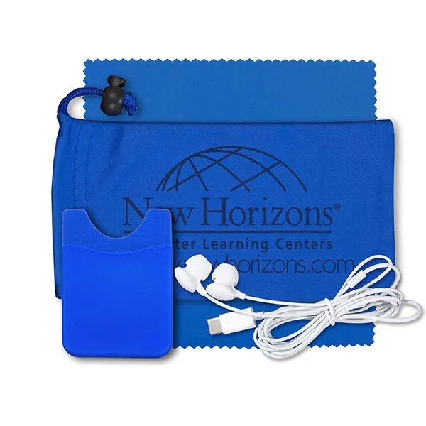 Tech kit with a microfiber cleaning cloth, silicone cell phone wallet... from ASI 62660 Innovation Line