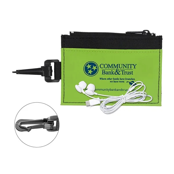 Zipper carabiner ID wallet with white earbuds.... from ASI 62660 Innovation Line