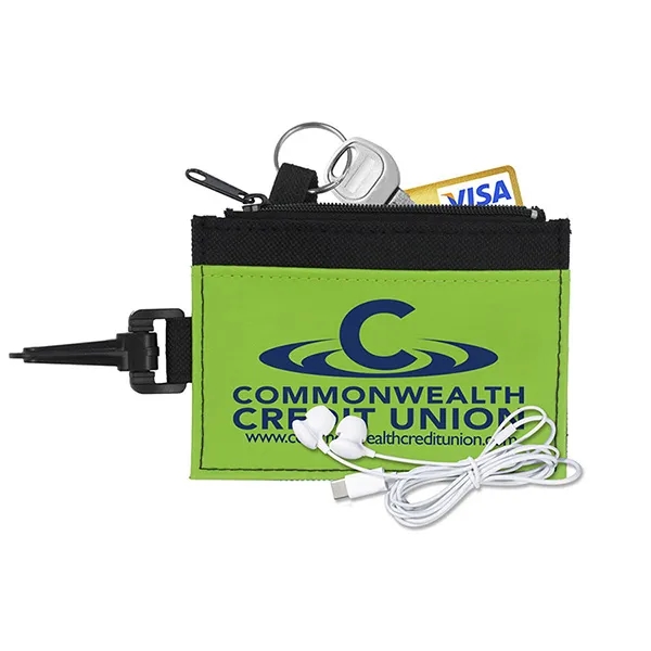 Zipper carabiner ID wallet with white earbuds.... from ASI 62660 Innovation Line