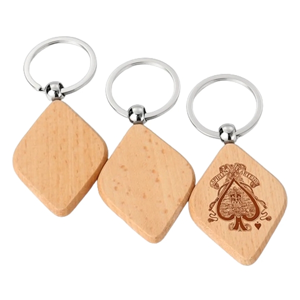 Diamond shaped wooden keychain plus laser engraving on 1 location... from ASI 37218 Athena Promo (tm)