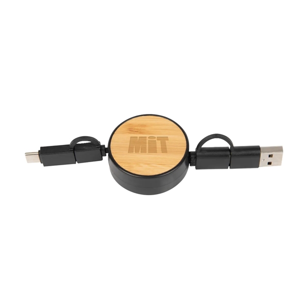 3-In-1 bamboo retractable charging cable for keeping your devices charged and... from ASI 61125 Hit Promotional Products / Hit®