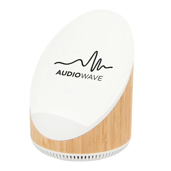 Edgewood bamboo Bluetooth wireless speaker and Qi-enabled charger with 2200mAh battery.... from ASI 61125 Hit Promotional Products / Hit®