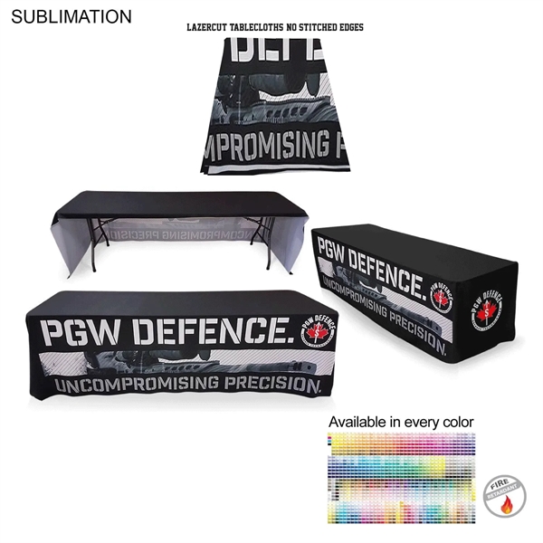 8' LazerCut 3-Sided Sublimated Tablecloth, Drape Style, Open Back... from ASI 53509 FIEL-Fairdeal Import & Export / FIEL