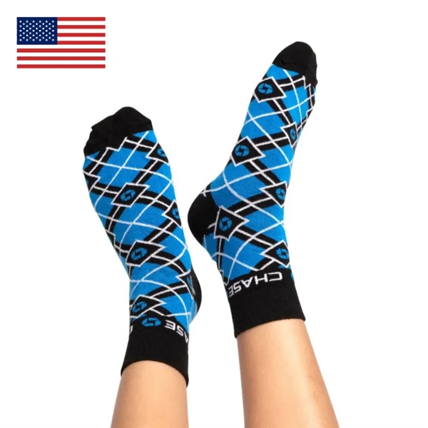 Quarter length crew cotton socks with fully knit/woven designs; made in... from ASI 88072 Sock Club Enterprises LLC