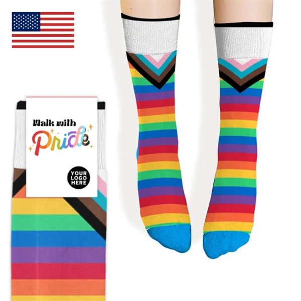 Get premium quality dress socks with pre-made Pride designs & Header... from ASI 88072 Sock Club Enterprises LLC