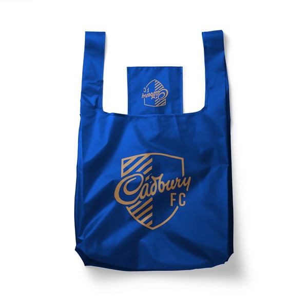 15.5" x 16" 210T polyester foldable t-shirt style tote bag. Assembled... from ASI 30250 AZX Sport USA