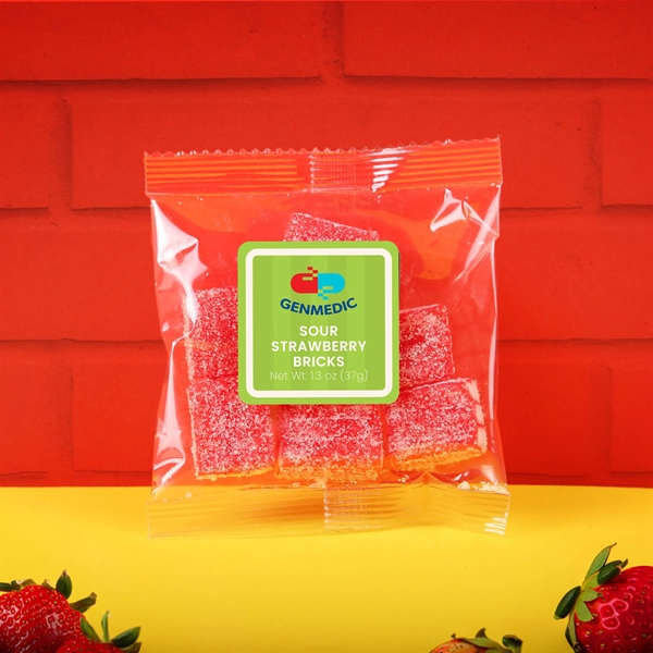 1.3 oz taster packet of sweet-and-sour strawberry licorice bricks.... from ASI 61966 HPG / SugarSpot