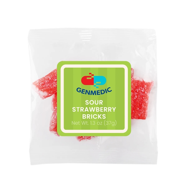 1.3 oz taster packet of sweet-and-sour strawberry licorice bricks.... from ASI 61966 HPG / SugarSpot