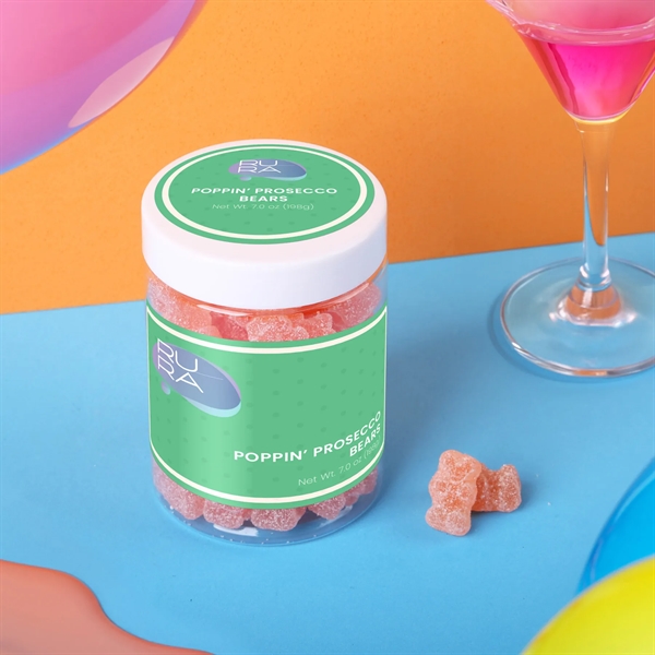 Sweet prosecco-flavored gummy candy bears finished with tart sugar crystals... from ASI 61966 HPG / HPG Gold SugarSpot