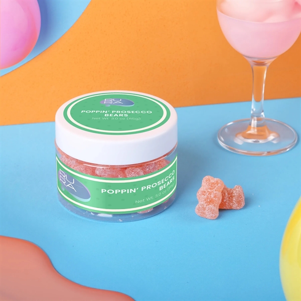 Sweet prosecco-flavored gummy candy bears finished with tart sugar crystals... from ASI 61966 HPG / HPG Gold SugarSpot