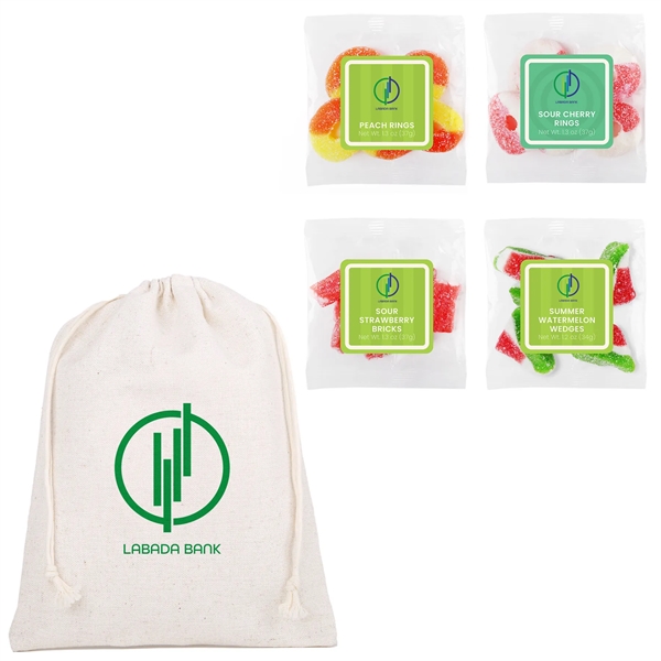 Medley of fruit-flavored gummies in 1.3 oz taster packets, packaged inside... from ASI 61966 HPG / SugarSpot