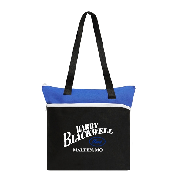 Two-tone polyester tote bag with large front zipper pocket, pen loop... from ASI 39820 Opusline (Benmex) / Opus Line