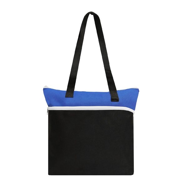 Two-tone polyester tote bag with large front zipper pocket, pen loop... from ASI 39820 Opusline (Benmex) / Opus Line