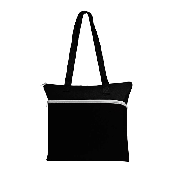 Two-tone polyester tote bag with large front zipper pocket, pen loop... from ASI 39820 Opusline (Benmex) / Opus Line