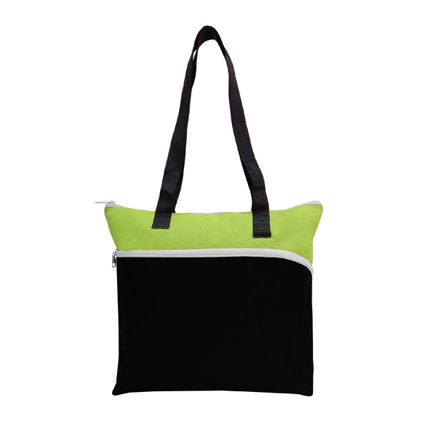 Two-tone polyester tote bag with large front zipper pocket, pen loop... from ASI 39820 Opusline (Benmex) / Opus Line